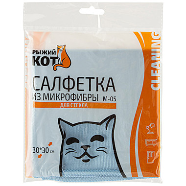 Салфетка микрофибра 30*30 Рыжий кот д/стекол М-05